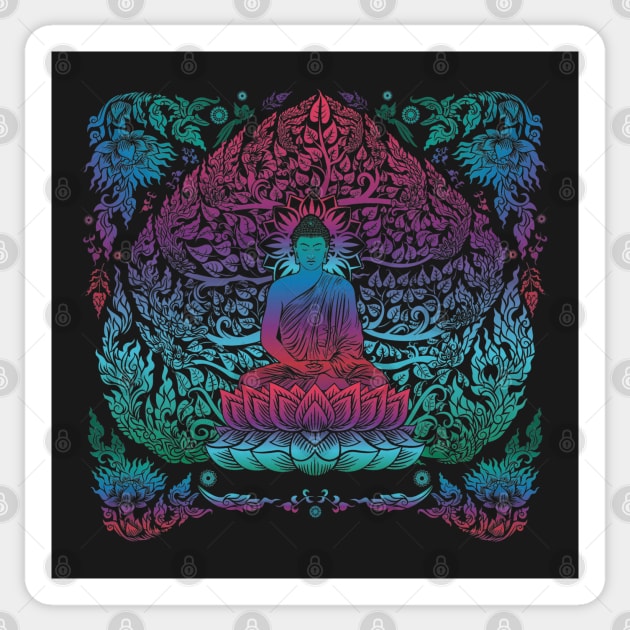 Colorful Buddha on Lotus Sticker by HolidayBug